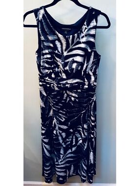 Connected Apparel Navy & White Palm-Print Midi Dress Size 10 VGC